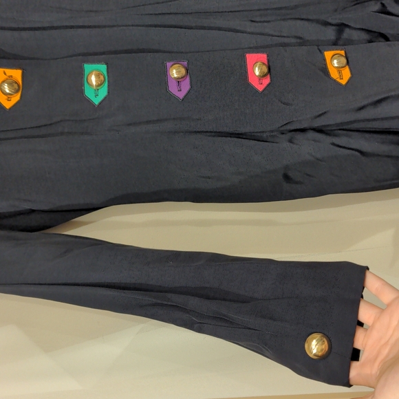 SZ 5/6 vintage 90s dress button front long sleeve sheath style with gold accents - Picture 3 of 8